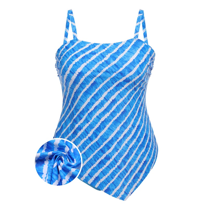 [Plus Size] Blue 1950s Diagonal Stripe Swimsuit