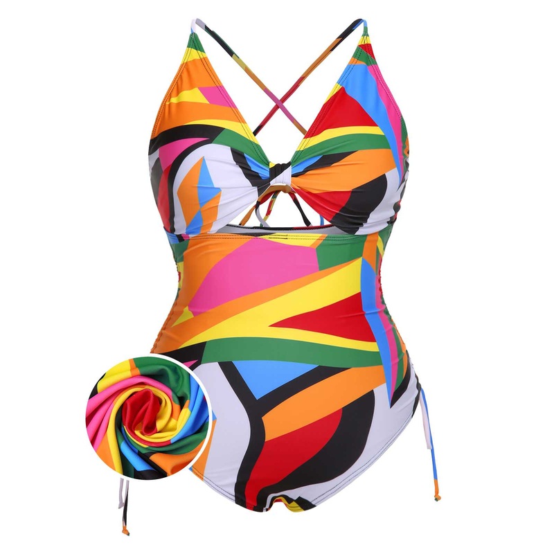 [Plus Size] Multicolor 1940s Print One-Piece Swimsuit