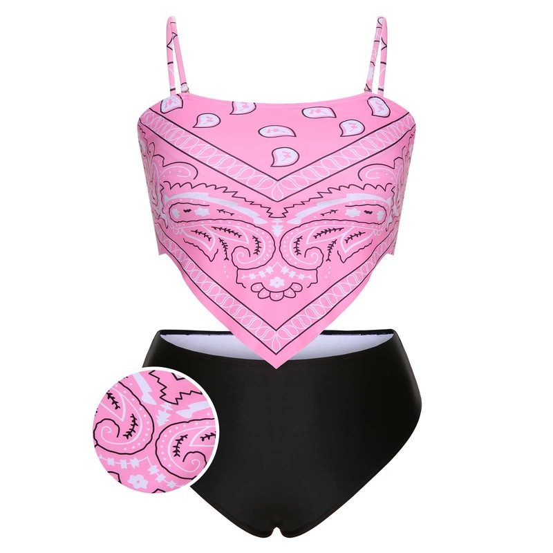 [Plus Size] 1950s Spaghetti Strap Print Swimsuit