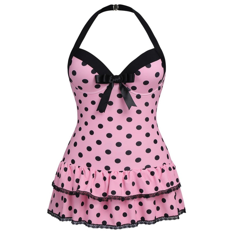 [Plus Size] Pink 1940s Polka Dots Hater Swimsuit