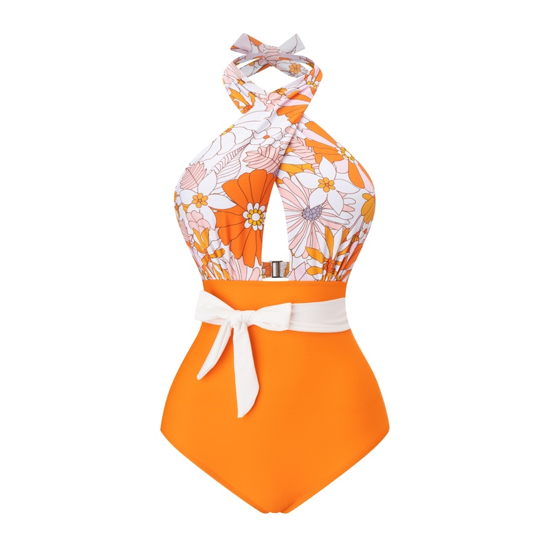 [Pre-Sale] 1950s Bow Tie Floral Cross Straps Swimsuit