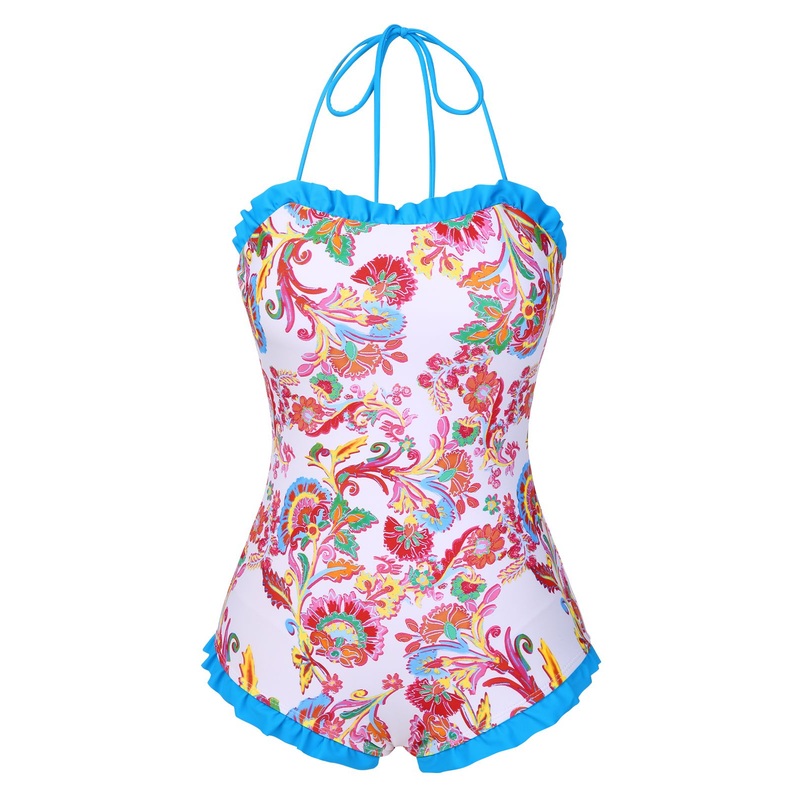 [Pre-Sale] 1960s Halter Boho Ruffles One-Piece Swimsuit