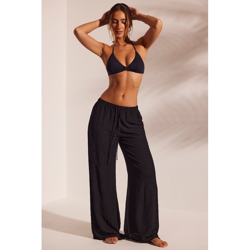 Crinkle Textured Beach Trousers in Black