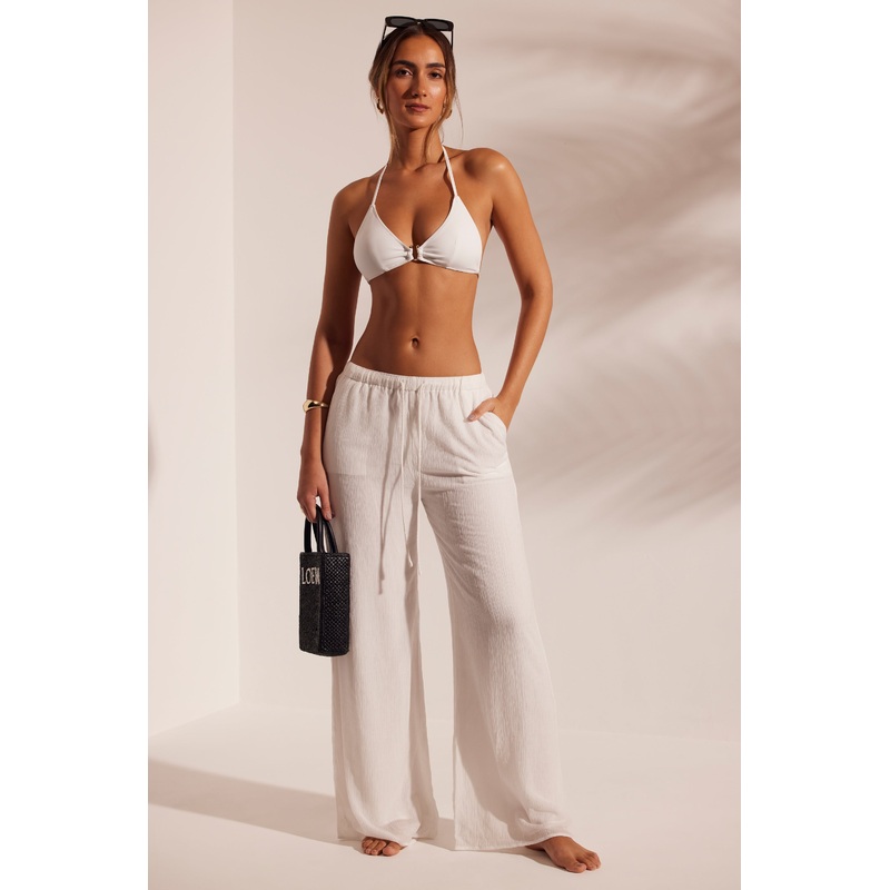 Crinkle Textured Beach Trousers in White