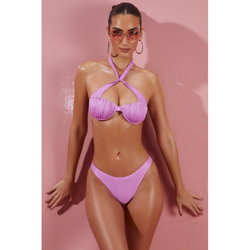 Give Me Fever Ruched Twist Bikini Top in Pink