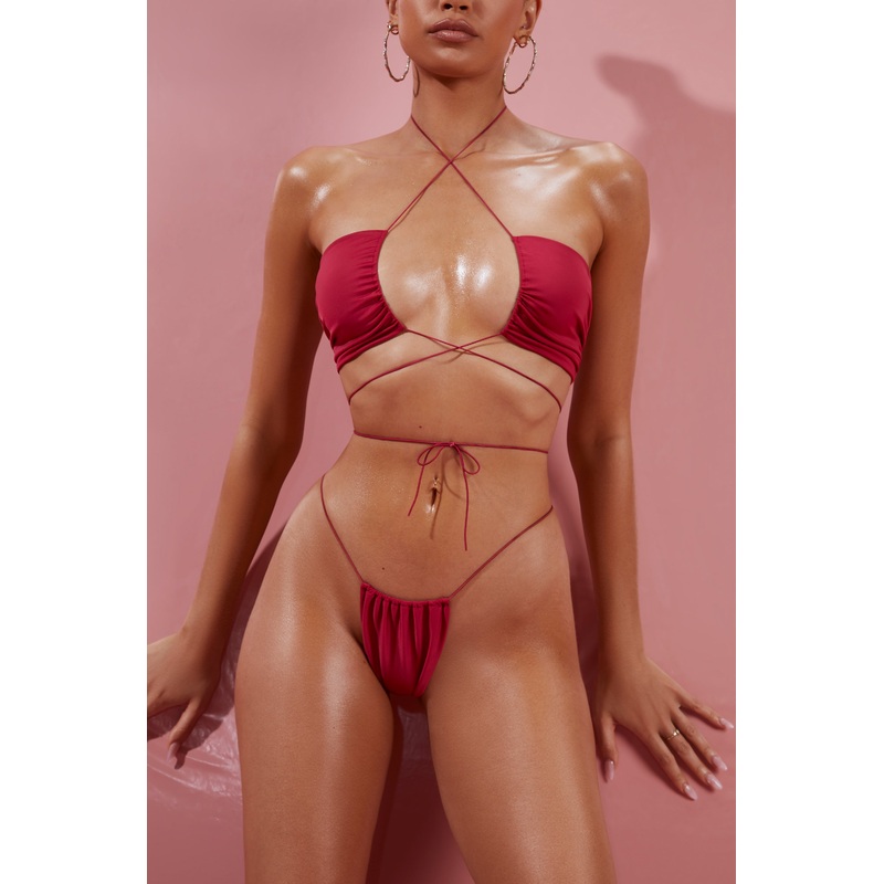 Ruched Bikini Bottoms in Berry