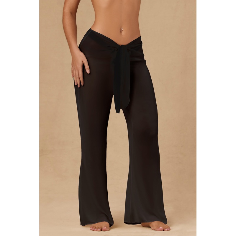 Tie-Front Wide-Leg Trousers in Black