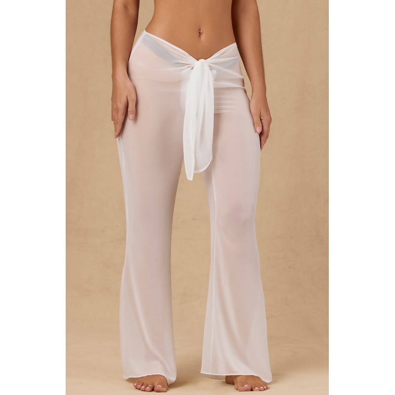 Tie-Front Wide-Leg Trousers in White