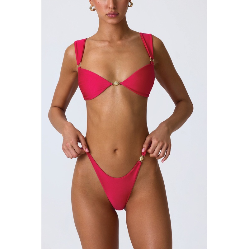 Embellished Cheeky Bikini Bottoms in Raspberry Pink