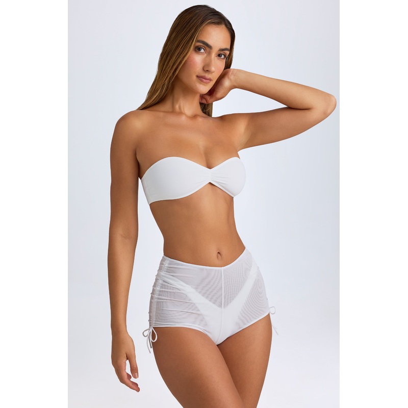 Sheer Ruched Mini Shorts in White