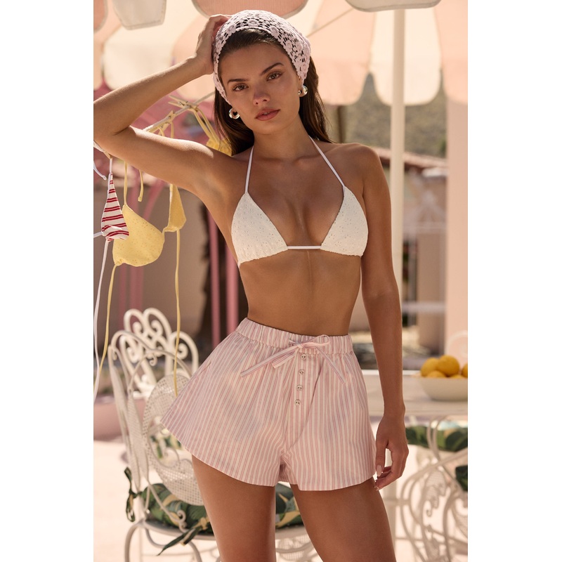 Mid-Rise Shorts in Soft Mauve Stripe